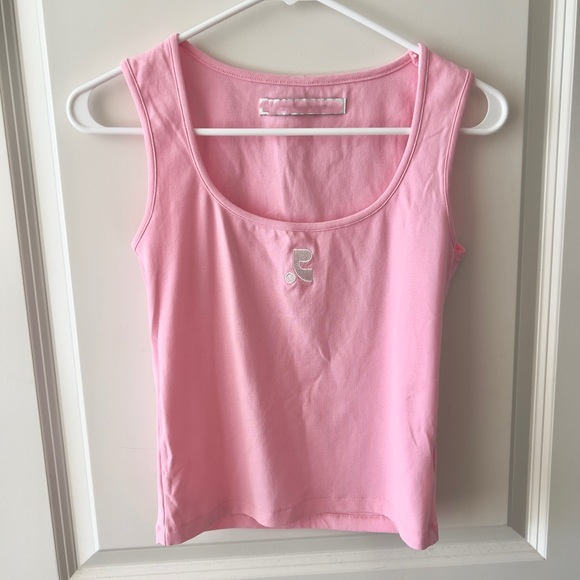 Korean Design Style Pink Sleeveless Square-neck Ribbed Tank Top - Picture 3 of 5